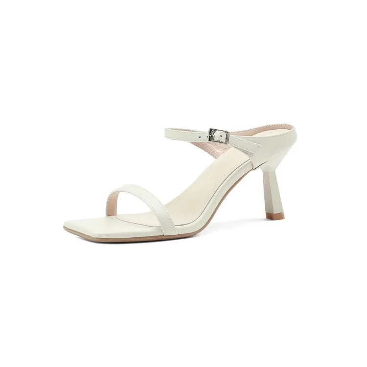 Women's stiletto sandals, Korean style, square toe, fashionable high heels, open toe, slip-on sandals, suitable for outdoor wear, 5-4g