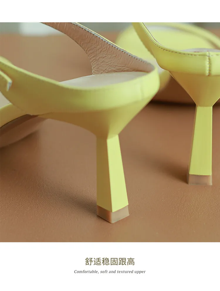 Women's stiletto sandals, Korean style, square toe, fashionable high heels, open toe, slip-on sandals, suitable for outdoor wear, 5-4g