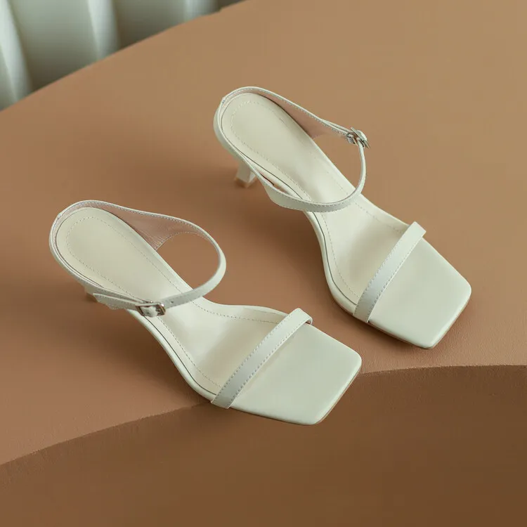 Women's stiletto sandals, Korean style, square toe, fashionable high heels, open toe, slip-on sandals, suitable for outdoor wear, 5-4g