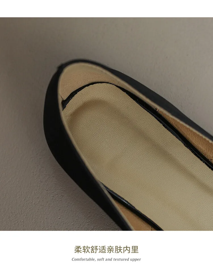 2023 Autumn Collection Metallic Toe Square Toe Color Block Low-Cut Flat Shoes Korean Style French Flat Women's Shoes Plus Size 7-18L