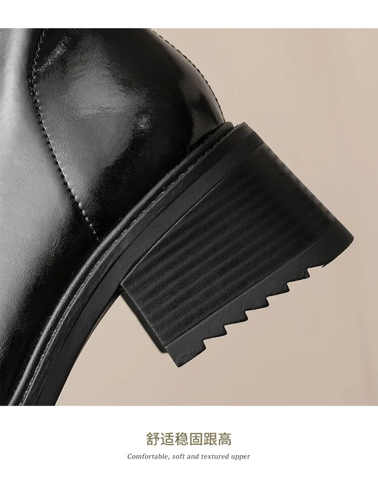 Fashionable autumn and winter cowhide square-toe Martin boots for women, British style short boots with chunky heels, 9-16J