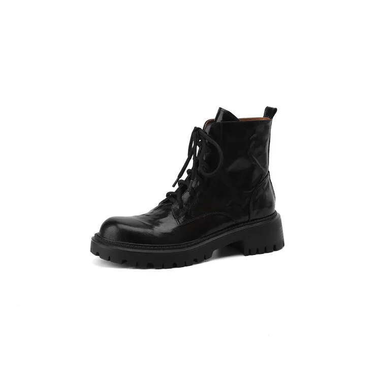 Top-grain sheepskin Martin boots, autumn and winter fashion, side zipper short boots, platform, chunky heel, women's boots, 10-10V