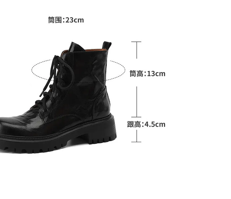 Top-grain sheepskin Martin boots, autumn and winter fashion, side zipper short boots, platform, chunky heel, women's boots, 10-10V
