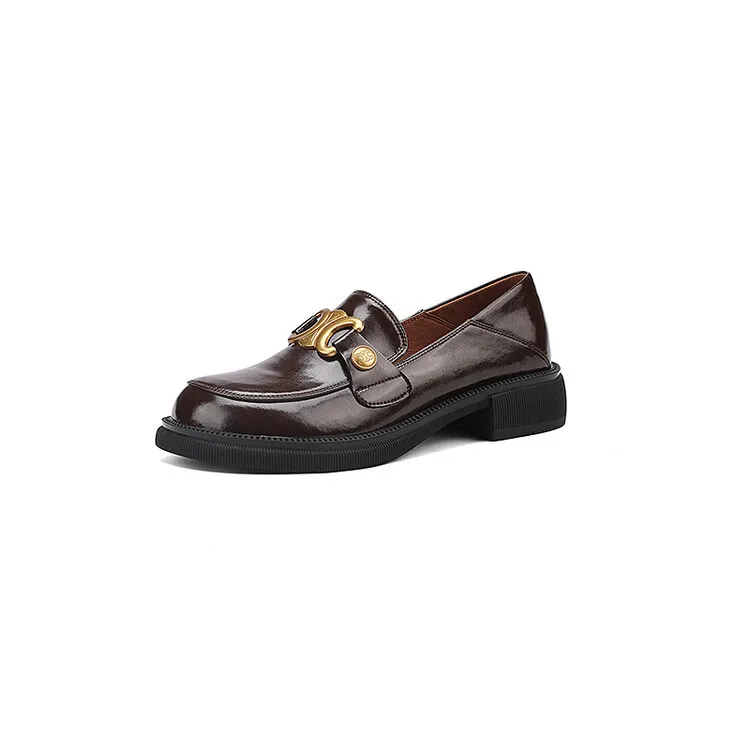 Women's Spring and Autumn Fashion Loafers, Round Toe, Chunky Heel, Thick Sole, Slip-on, Fleece Lined, Sizes 34-43