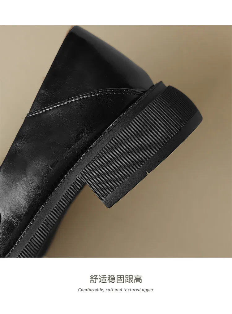 Women's Spring and Autumn Fashion Loafers, Round Toe, Chunky Heel, Thick Sole, Slip-on, Fleece Lined, Sizes 34-43