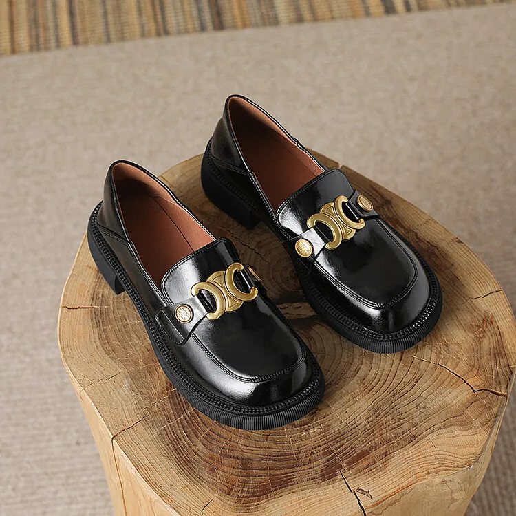 Women's Spring and Autumn Fashion Loafers, Round Toe, Chunky Heel, Thick Sole, Slip-on, Fleece Lined, Sizes 34-43