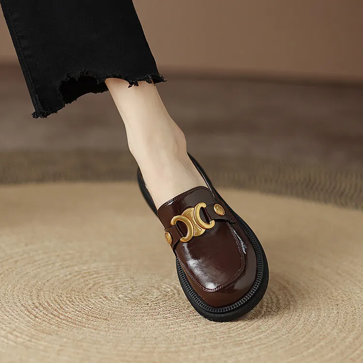 Women's Spring and Autumn Fashion Loafers, Round Toe, Chunky Heel, Thick Sole, Slip-on, Fleece Lined, Sizes 34-43