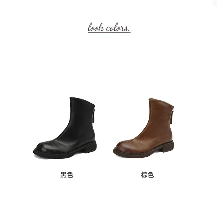 Popular women's low-heeled cowhide Chelsea boots, autumn and winter style, thick-soled Martin boots.