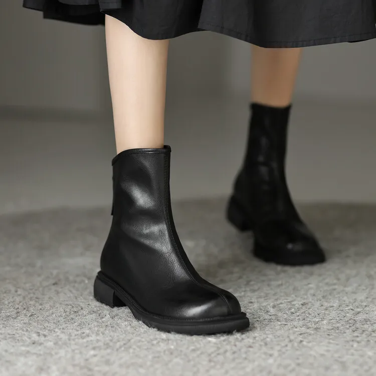 Popular women's low-heeled cowhide Chelsea boots, autumn and winter style, thick-soled Martin boots.