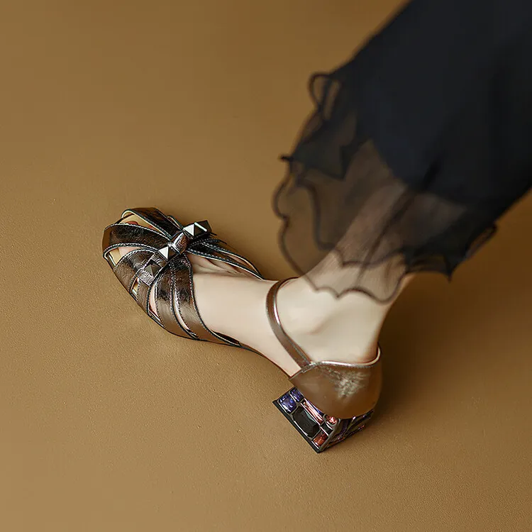 Fashionable Spring/Summer Closed-Toe Sandals for Women, Retro Silver, Mid-Heel, Chunky Heel, Roman Sandals, Sizes 3-16c