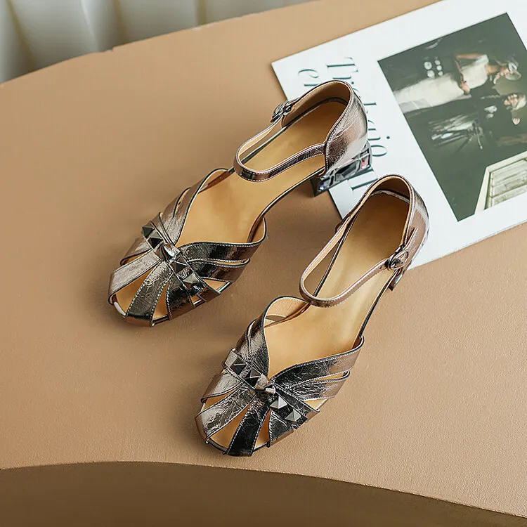 Fashionable Spring/Summer Closed-Toe Sandals for Women, Retro Silver, Mid-Heel, Chunky Heel, Roman Sandals, Sizes 3-16c