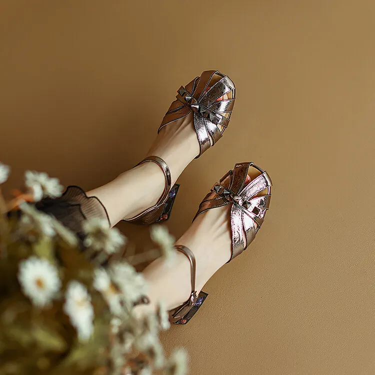 Fashionable Spring/Summer Closed-Toe Sandals for Women, Retro Silver, Mid-Heel, Chunky Heel, Roman Sandals, Sizes 3-16c