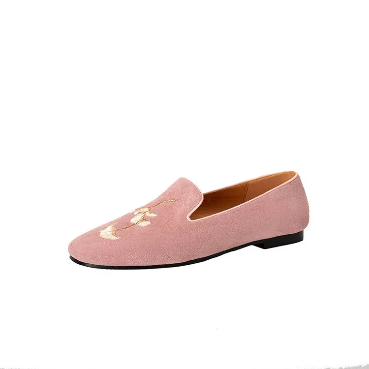 Elegant embroidered retro sheepskin loafers for women, spring grandma shoes, flat single shoes, new Chinese style 3-21s