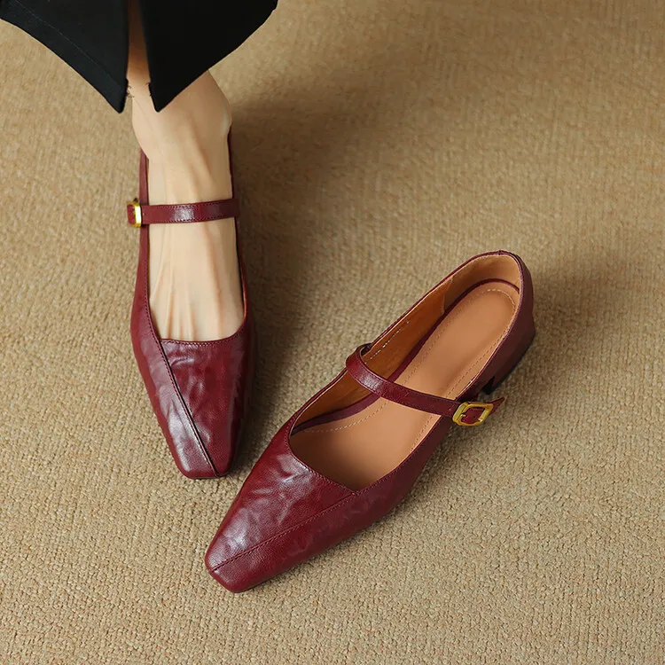 French retro sheepskin Mary Jane shoes, one-strap square toe, low-cut chunky heel, fashion style.