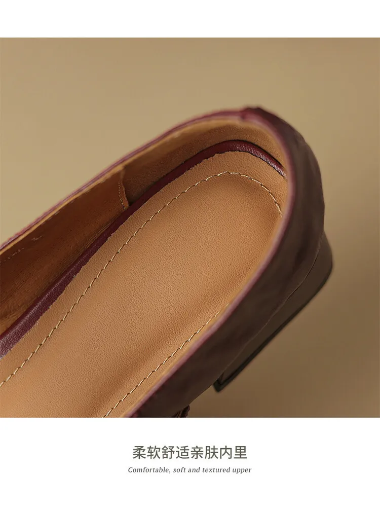 French retro sheepskin Mary Jane shoes, one-strap square toe, low-cut chunky heel, fashion style.
