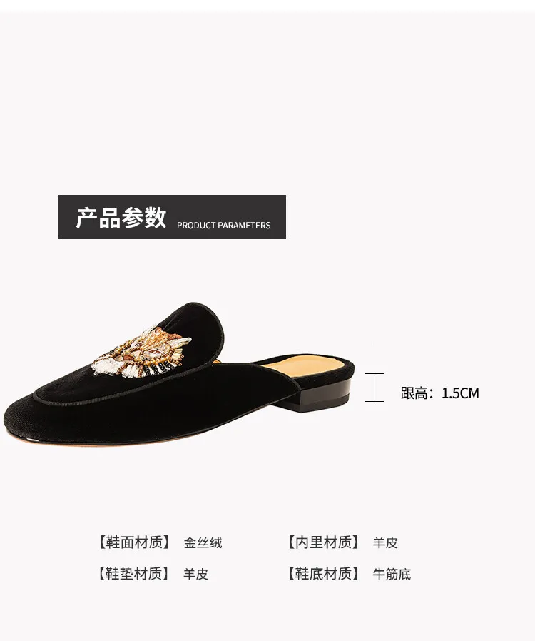Chinese style embroidered tiger head slippers, round toe, slip-on, embroidered outerwear sandals, women's shoes, 3-25d