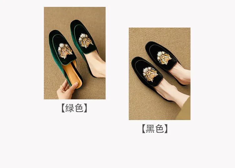 Chinese style embroidered tiger head slippers, round toe, slip-on, embroidered outerwear sandals, women's shoes, 3-25d