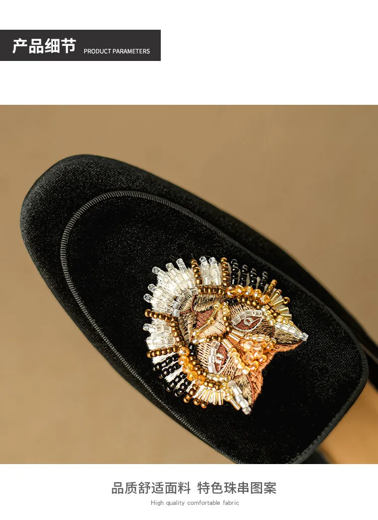 Chinese style embroidered tiger head slippers, round toe, slip-on, embroidered outerwear sandals, women's shoes, 3-25d
