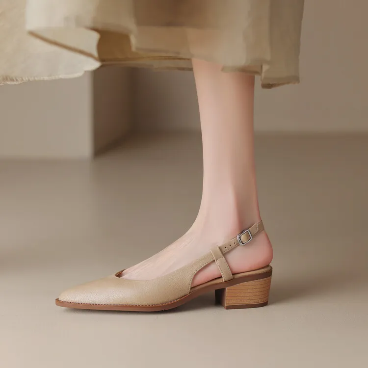 Spring style pointed toe closed toe open back sandals chunky heel mid-heel new Chinese style buckle sandals plus size women's shoes