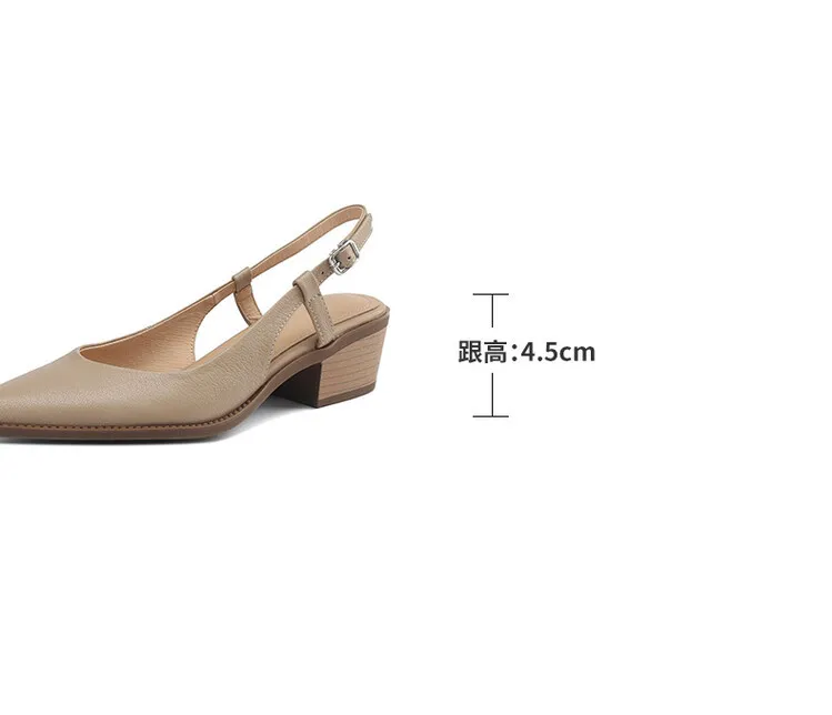 Spring style pointed toe closed toe open back sandals chunky heel mid-heel new Chinese style buckle sandals plus size women's shoes