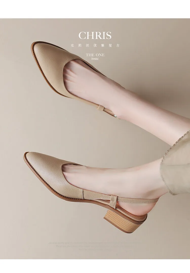 Spring style pointed toe closed toe open back sandals chunky heel mid-heel new Chinese style buckle sandals plus size women's shoes