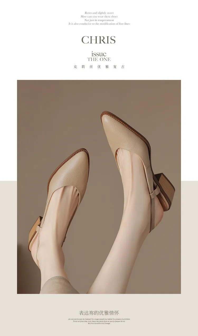 Spring style pointed toe closed toe open back sandals chunky heel mid-heel new Chinese style buckle sandals plus size women's shoes
