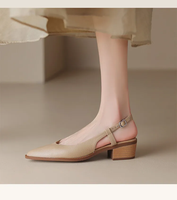Spring style pointed toe closed toe open back sandals chunky heel mid-heel new Chinese style buckle sandals plus size women's shoes