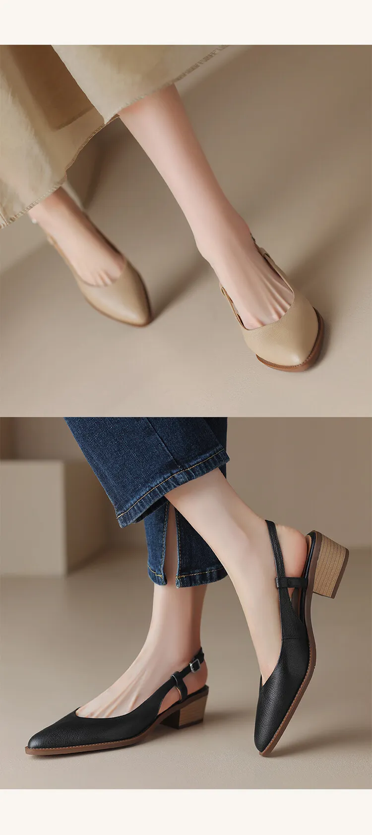 Spring style pointed toe closed toe open back sandals chunky heel mid-heel new Chinese style buckle sandals plus size women's shoes