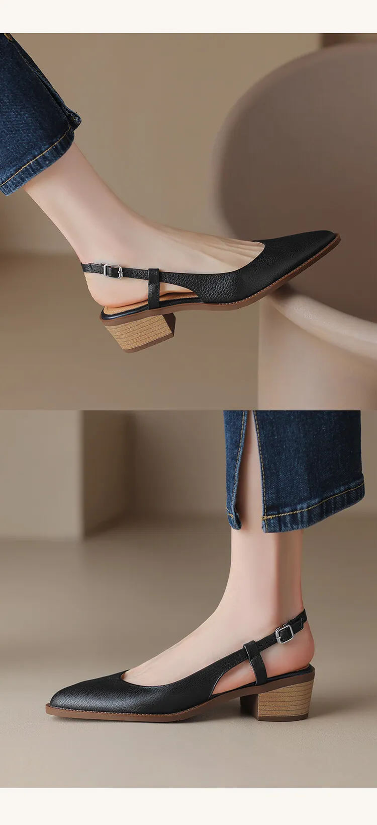 Spring style pointed toe closed toe open back sandals chunky heel mid-heel new Chinese style buckle sandals plus size women's shoes