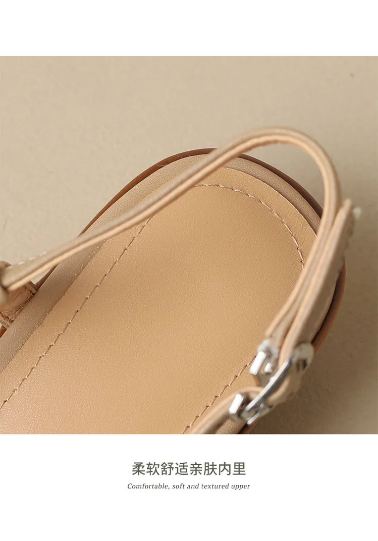 Spring style pointed toe closed toe open back sandals chunky heel mid-heel new Chinese style buckle sandals plus size women's shoes