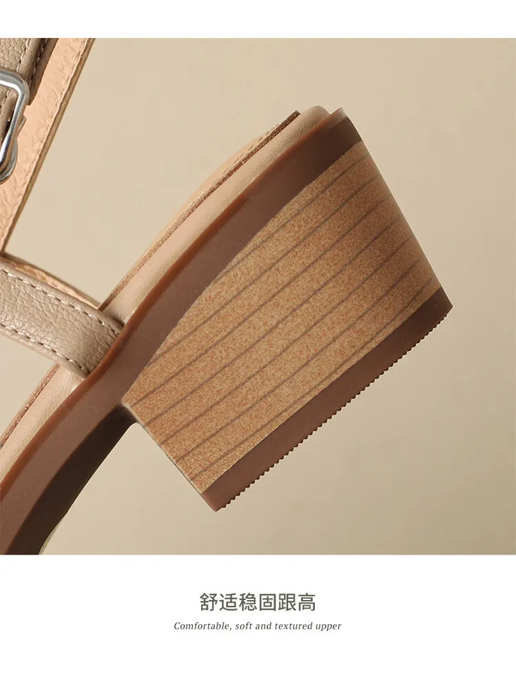 Spring style pointed toe closed toe open back sandals chunky heel mid-heel new Chinese style buckle sandals plus size women's shoes