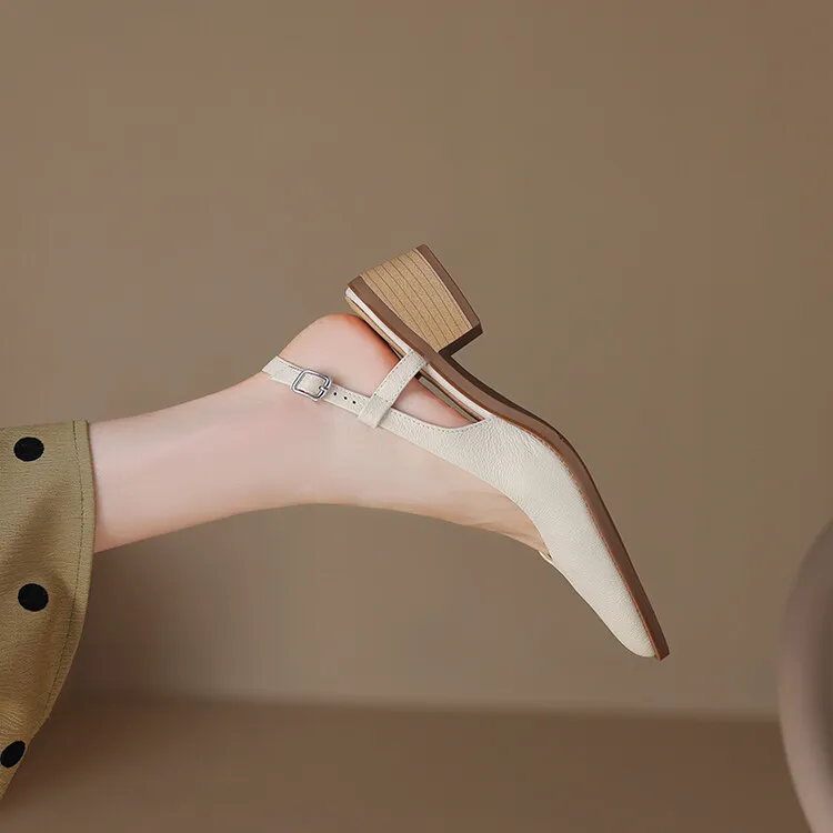 Spring style pointed toe closed toe open back sandals chunky heel mid-heel new Chinese style buckle sandals plus size women's shoes