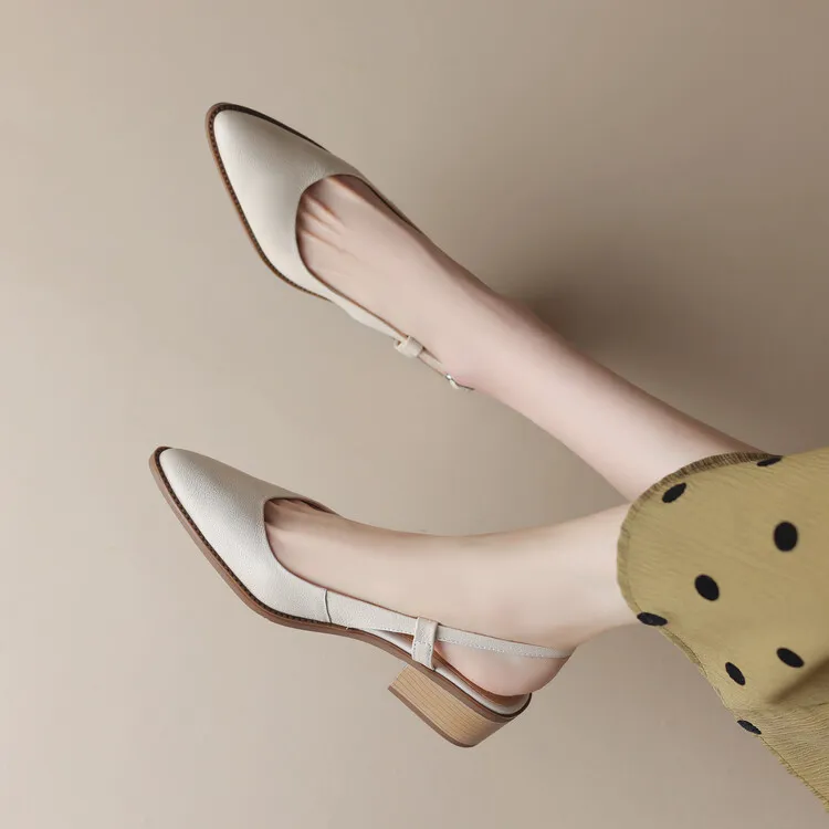 Spring style pointed toe closed toe open back sandals chunky heel mid-heel new Chinese style buckle sandals plus size women's shoes
