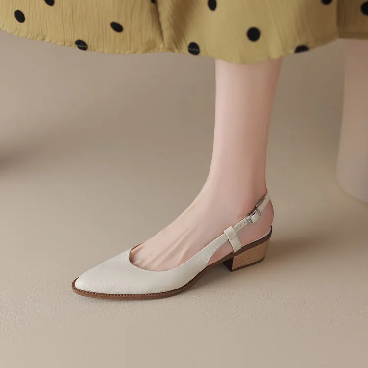 Spring style pointed toe closed toe open back sandals chunky heel mid-heel new Chinese style buckle sandals plus size women's shoes