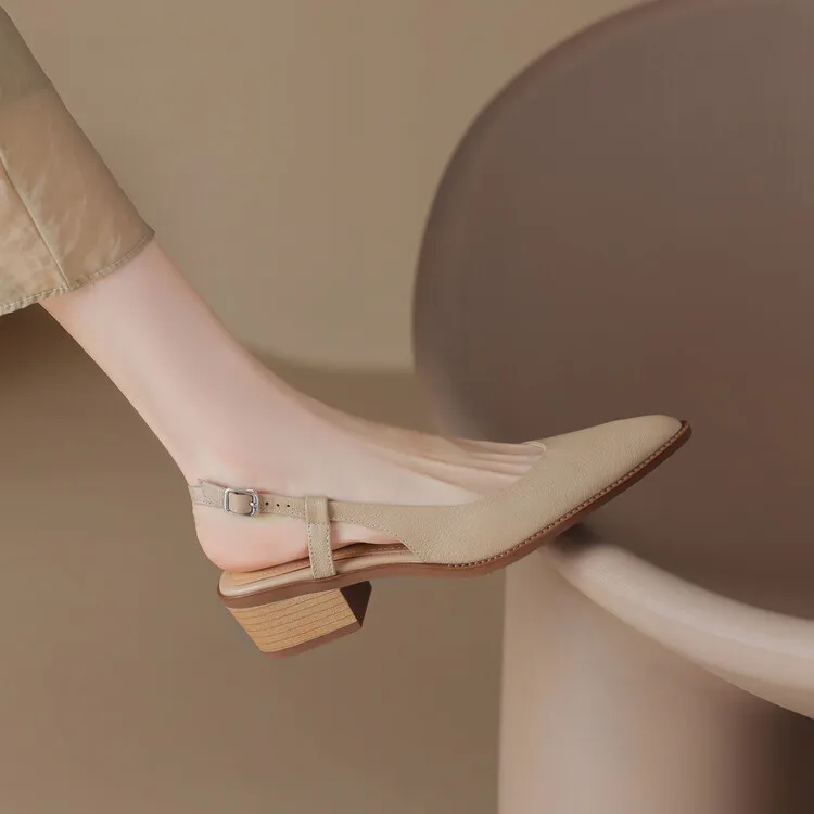 Spring style pointed toe closed toe open back sandals chunky heel mid-heel new Chinese style buckle sandals plus size women's shoes