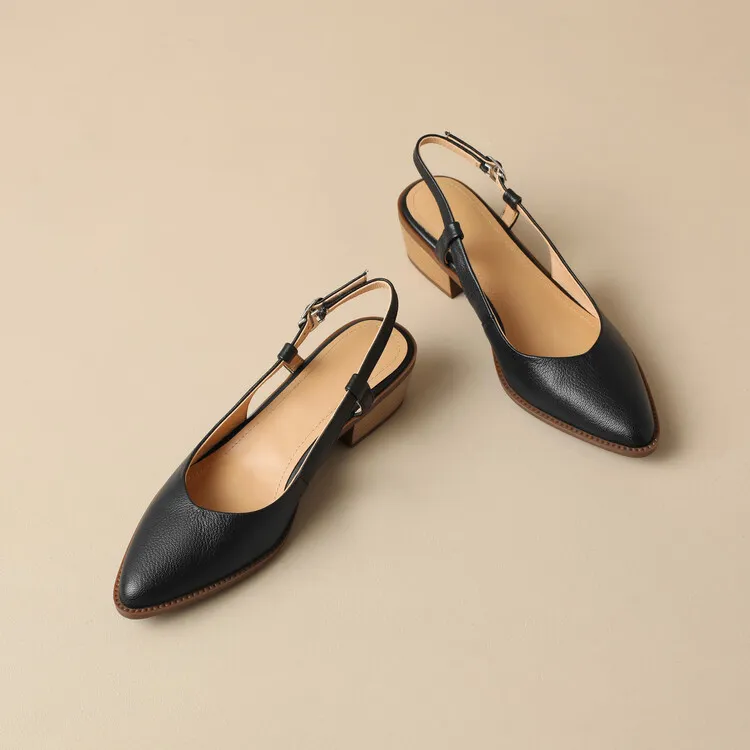 Spring style pointed toe closed toe open back sandals chunky heel mid-heel new Chinese style buckle sandals plus size women's shoes