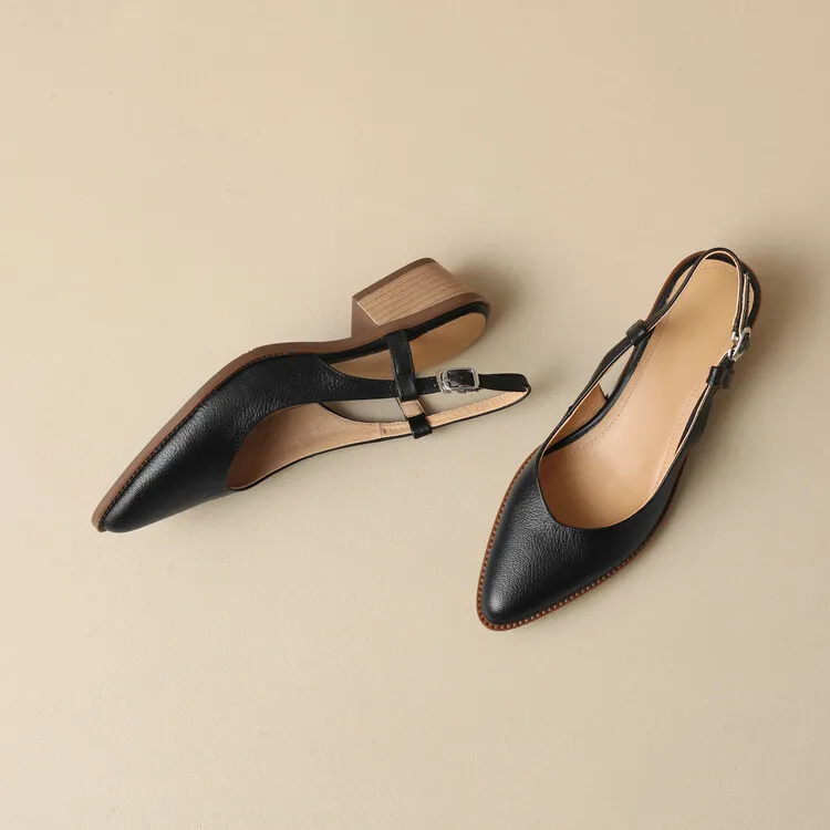 Spring style pointed toe closed toe open back sandals chunky heel mid-heel new Chinese style buckle sandals plus size women's shoes