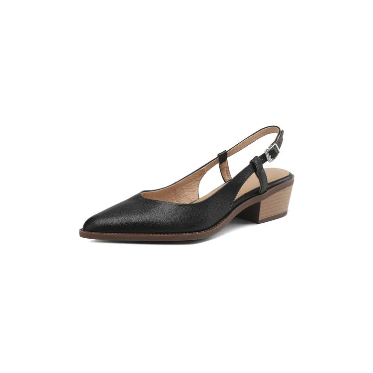 Spring style pointed toe closed toe open back sandals chunky heel mid-heel new Chinese style buckle sandals plus size women's shoes