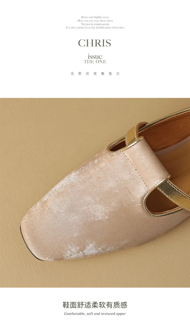 Handmade cowhide retro-style closed-toe half slippers for women, summer wear, square toe sandals, mules, sizes 3-25