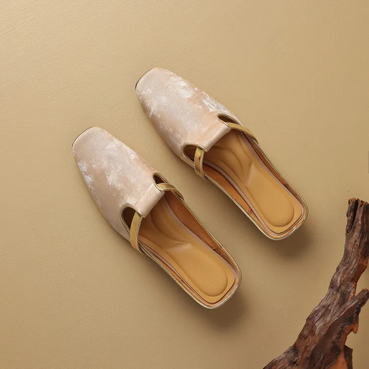 Handmade cowhide retro-style closed-toe half slippers for women, summer wear, square toe sandals, mules, sizes 3-25