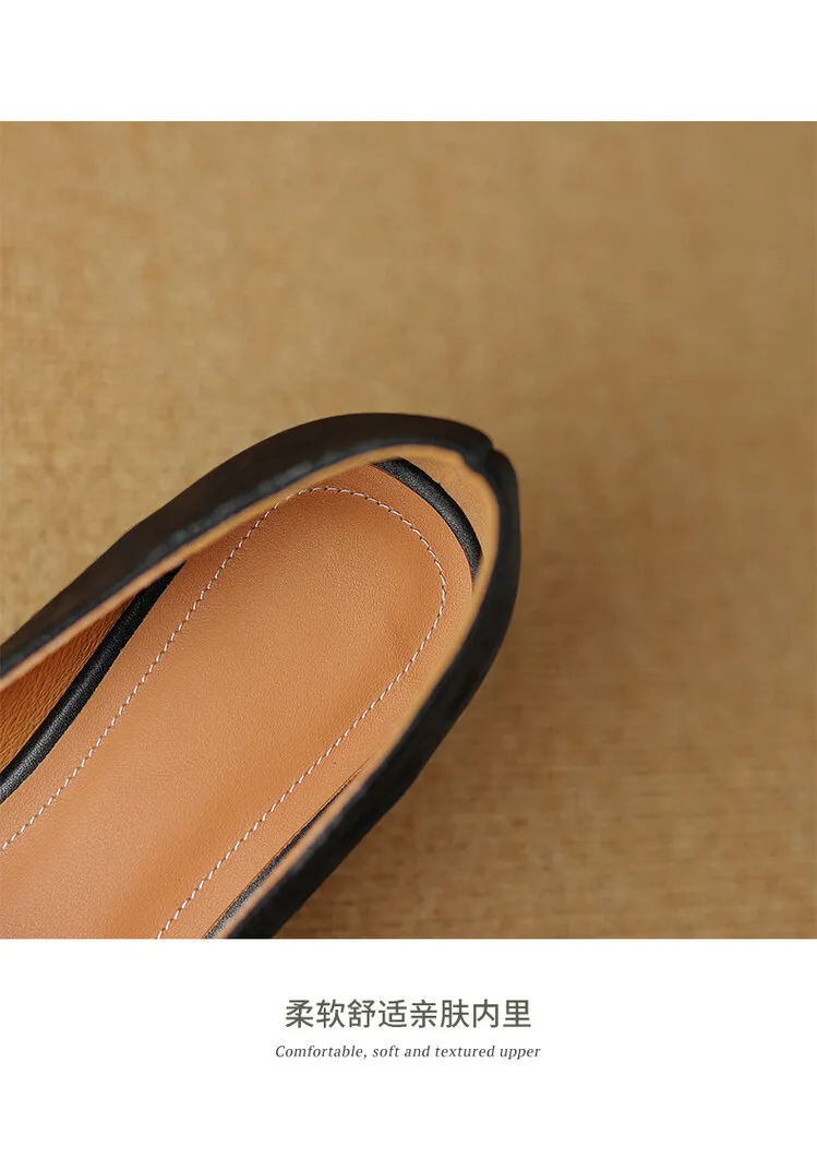 New Chinese style silk cowhide flower loafers, spring fashion square toe shallow mouth single shoes 3-29a