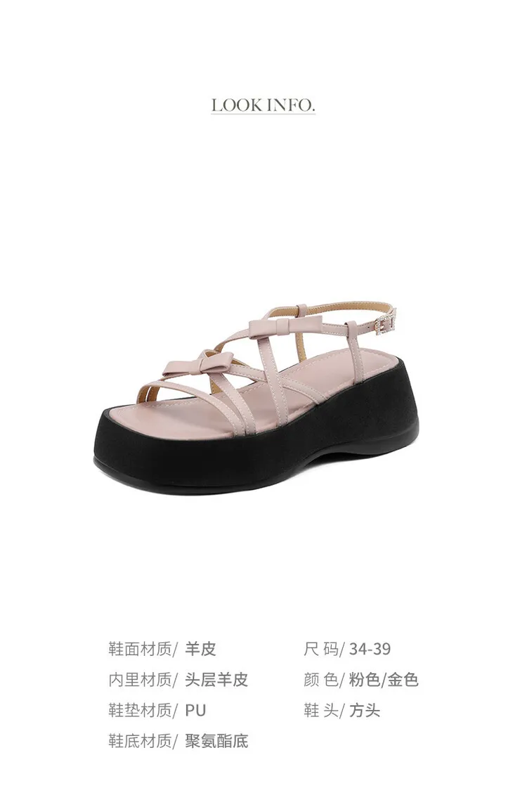 Summer platform sandals, square toe, sheepskin, gold and pink open-toe fashion sandals, size 4-7c