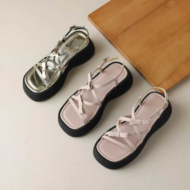 Summer platform sandals, square toe, sheepskin, gold and pink open-toe fashion sandals, size 4-7c