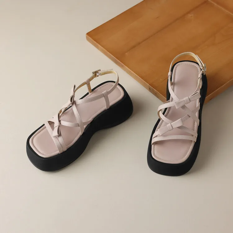 Summer platform sandals, square toe, sheepskin, gold and pink open-toe fashion sandals, size 4-7c
