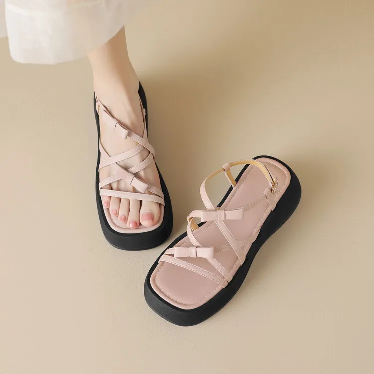 Summer platform sandals, square toe, sheepskin, gold and pink open-toe fashion sandals, size 4-7c