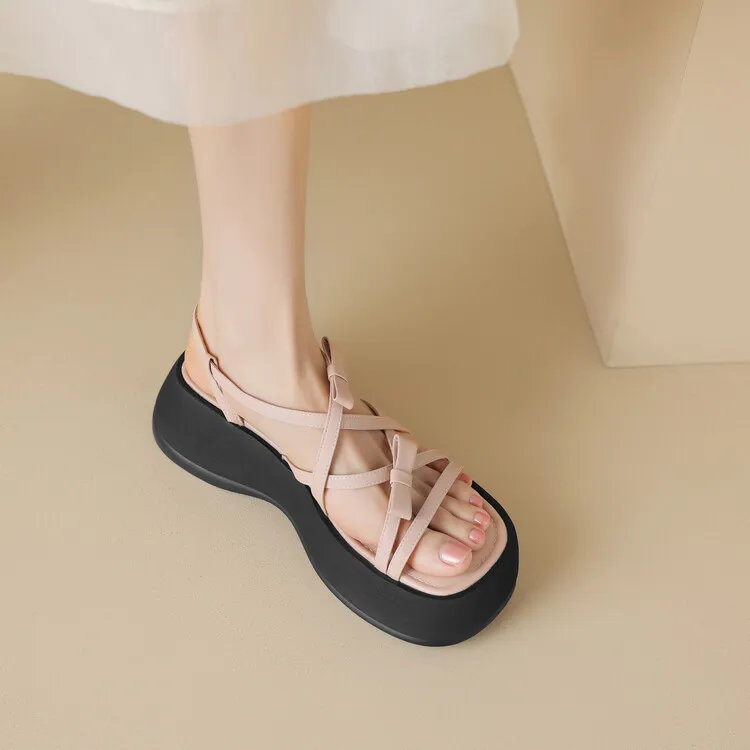 Summer platform sandals, square toe, sheepskin, gold and pink open-toe fashion sandals, size 4-7c