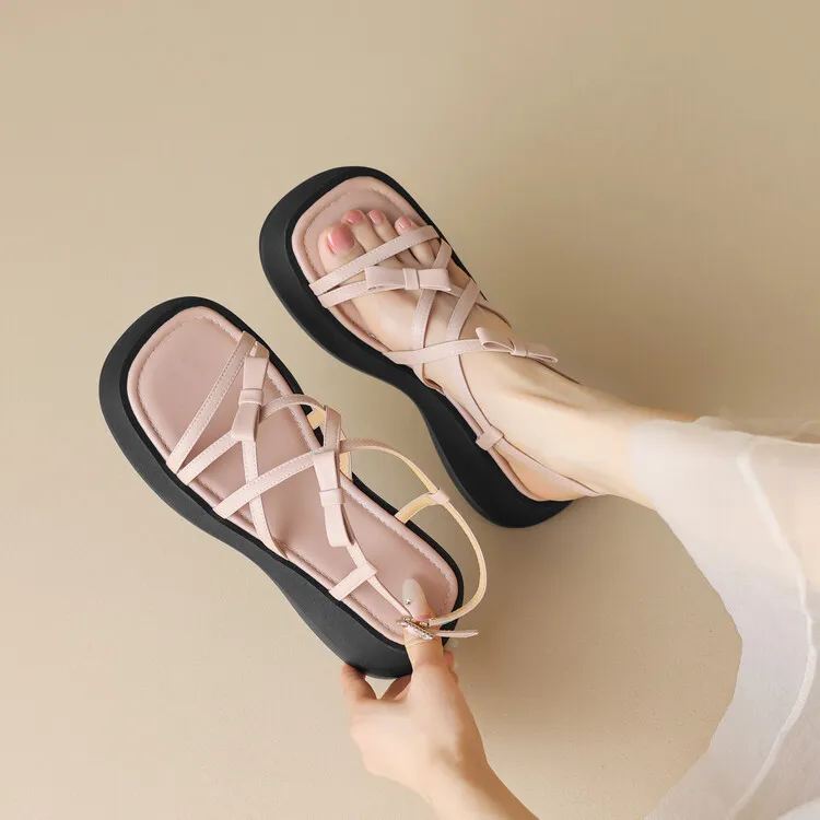 Summer platform sandals, square toe, sheepskin, gold and pink open-toe fashion sandals, size 4-7c