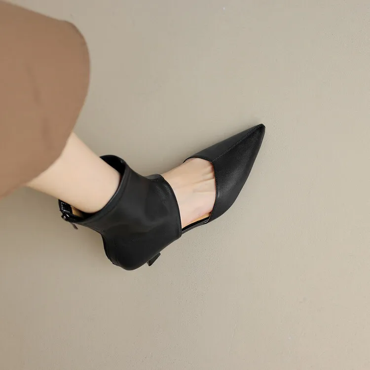 Spring/Summer Pointed-Toe Stiletto Heel Elastic Slim Fashion Ankle Boots with Hollow-Out Design Women's Boots 4-7t