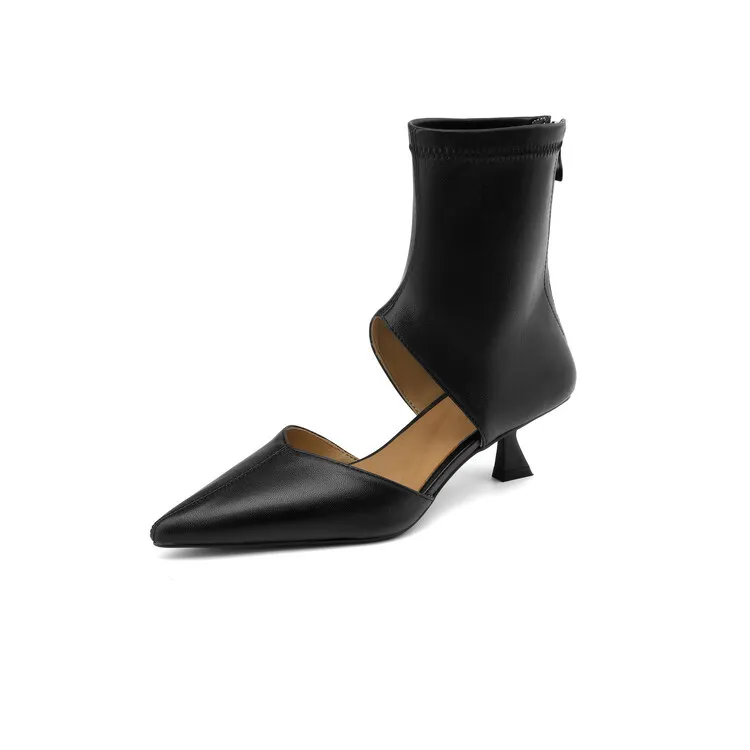 Spring/Summer Pointed-Toe Stiletto Heel Elastic Slim Fashion Ankle Boots with Hollow-Out Design Women's Boots 4-7t
