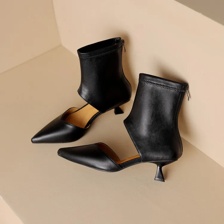 Spring/Summer Pointed-Toe Stiletto Heel Elastic Slim Fashion Ankle Boots with Hollow-Out Design Women's Boots 4-7t